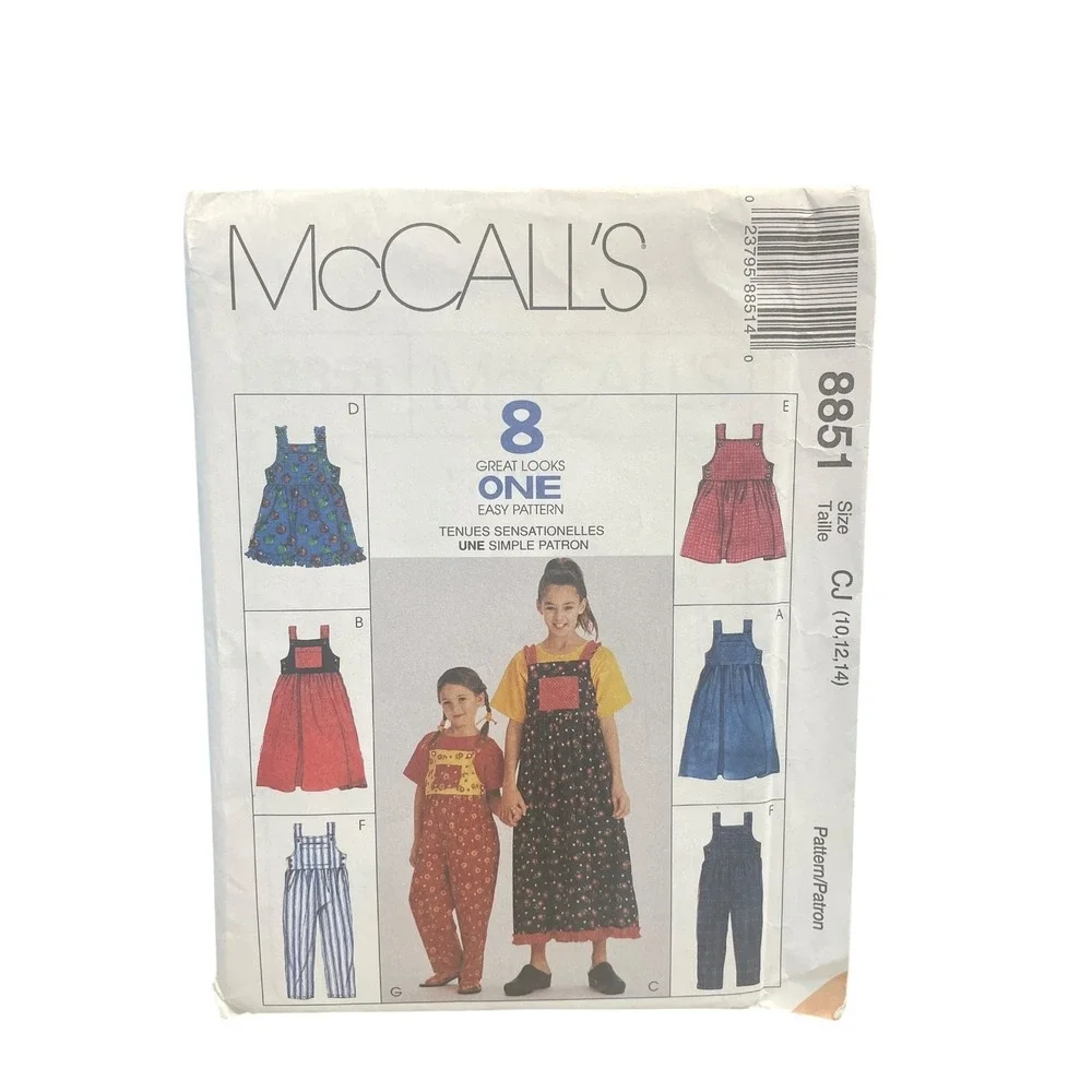McCall's 8851 Childrens Girls Jumper Jumpsuit Dress Sz 10 12 14 90s